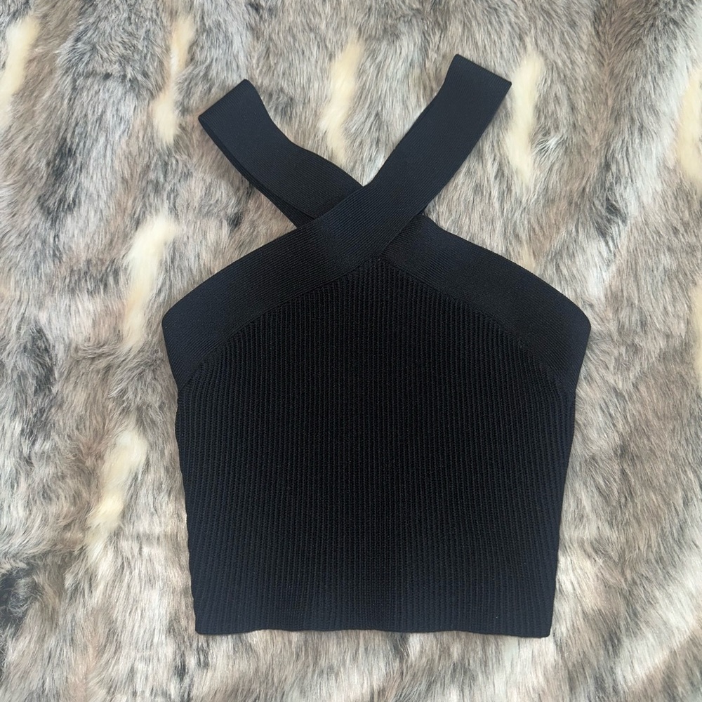Babaton sculpt knit cross cross front top black size XS - Picture 2 of 4